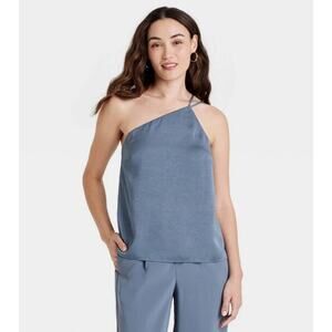 A New Day One Shoulder Satin Top Blue Women’s XS New